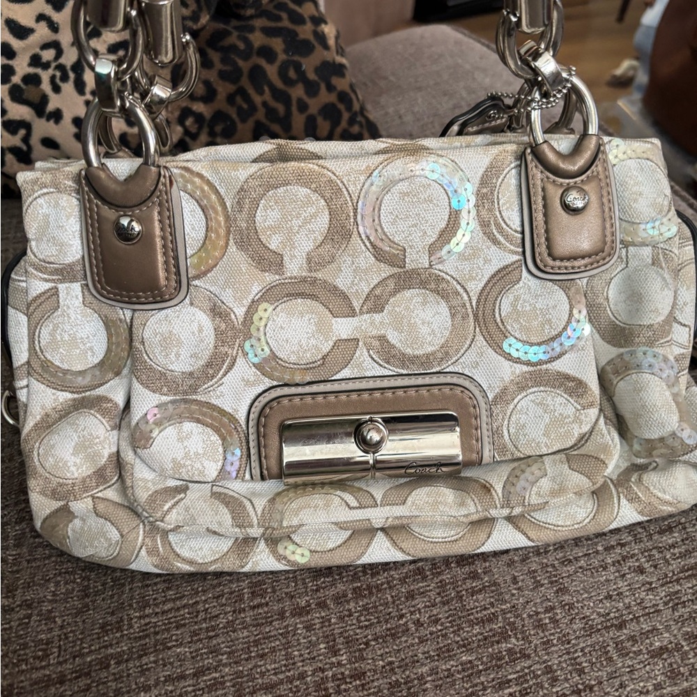 Coach Tan and Cream Shoulder Bag